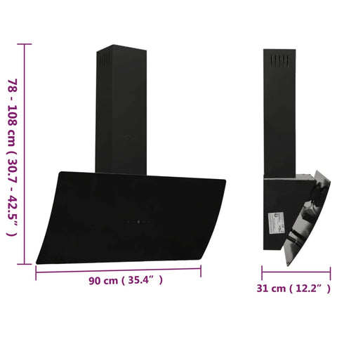 Dunstabzugshaube 90 cm Stahl und Hartglas Schwarz