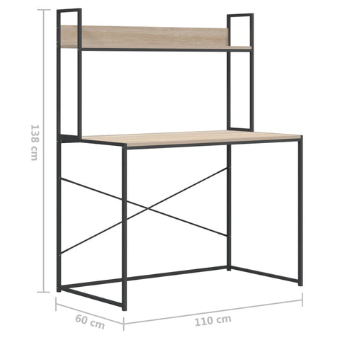 vidaXL Computertisch Schwarz Eiche-Optik 110x60x138cm Holzwerkstoff