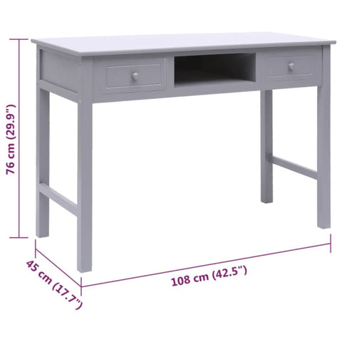 vidaXL Schreibtisch Grau 108x45x76 cm Massivholz Paulownia