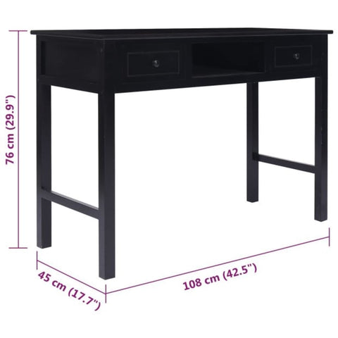 vidaXL Schreibtisch Schwarz 108x45x76 cm Massivholz Paulownia