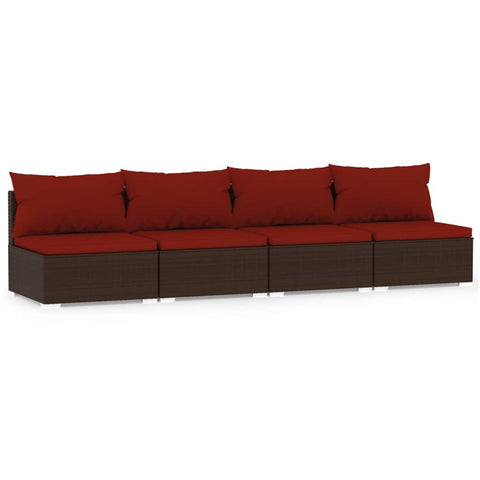 4-Sitzer-Sofa mit Kissen Braun Poly Rattan