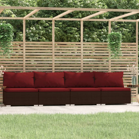 4-Sitzer-Sofa mit Kissen Braun Poly Rattan