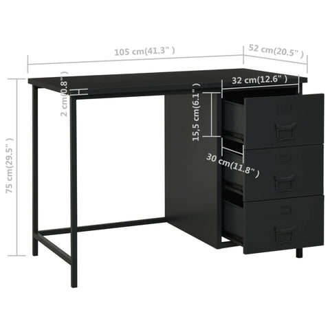 vidaXL Schreibtisch Industrie-Stil mit Schubladen Schwarz 105x52x75 cm