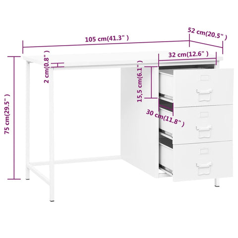 vidaXL Schreibtisch Industrie-Stil mit Schubladen Weiß 105x52x75 cm