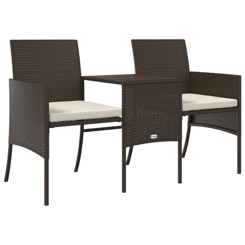 Gartensofa 2-Sitzer mit Tisch und Hockern Braun Poly Rattan