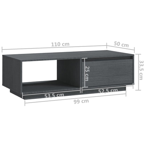 vidaXL Couchtisch Grau 110x50x33,5 cm Massivholz Kiefer