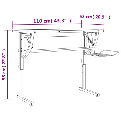 vidaXL Basteltisch Schwarz & Grau 110x53x(58-87)cm Holzwerkstoff Stahl