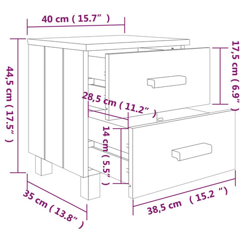 vidaXL Nachttische HAMAR 2 Stk. Honigbraun 40x35x44,5 cm Massivholz