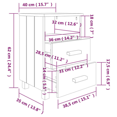 vidaXL Nachttische HAMAR 2 Stk. Weiß 40x35x62 cm Massivholz