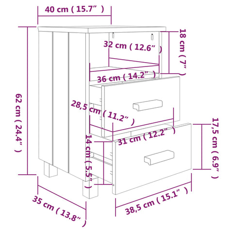 vidaXL Nachttische HAMAR 2 Stk. Hellgrau 40x35x62 cm Massivholz