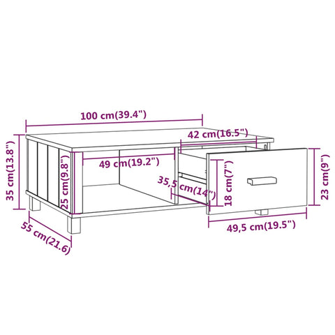 vidaXL Couchtisch HAMAR Weiß 100x55x35 cm Massivholz Kiefer