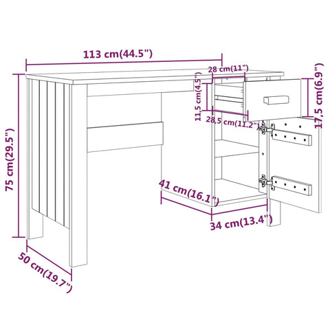 vidaXL Schreibtisch HAMAR Honigbraun 113x50x75 cm Massivholz Kiefer