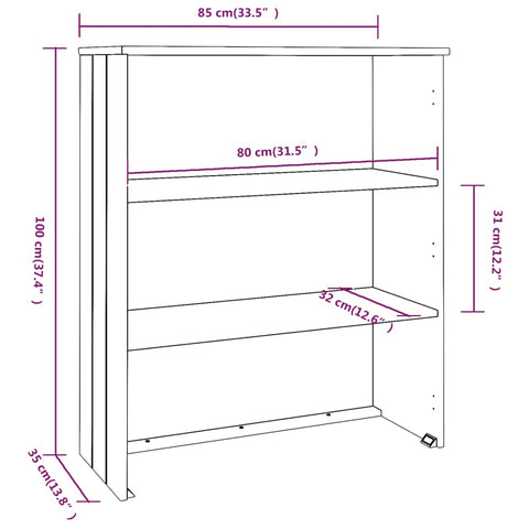 Highboard-Oberteil HAMAR Dunkelgrau 85x35x100 cm Massivholz