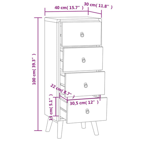 vidaXL Kommode 40x30x100 cm Massivholz Teak