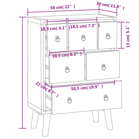 vidaXL Kommode 56x30x80 cm Massivholz Teak