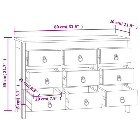 vidaXL Kommode 80x30x55 cm Massivholz Teak