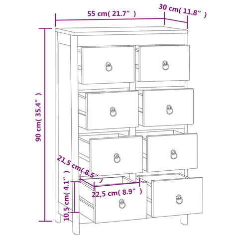 vidaXL Kommode 55x30x90 cm Massivholz Teak