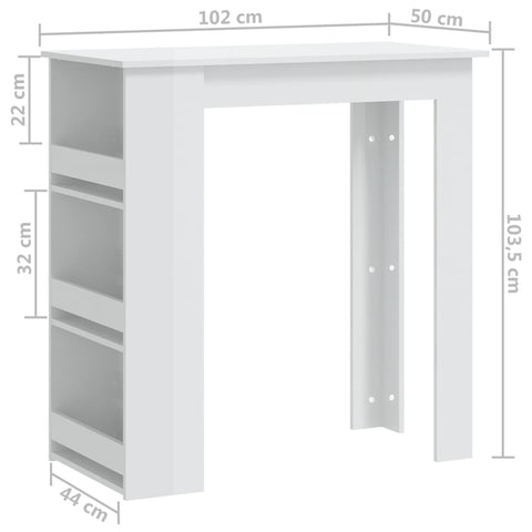 vidaXL Bartisch mit Regal Hochglanz-Weiß 102x50x103,5 cm