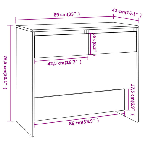 vidaXL Konsolentisch Sonoma-Eiche 89x41x76,5 cm Holzwerkstoff