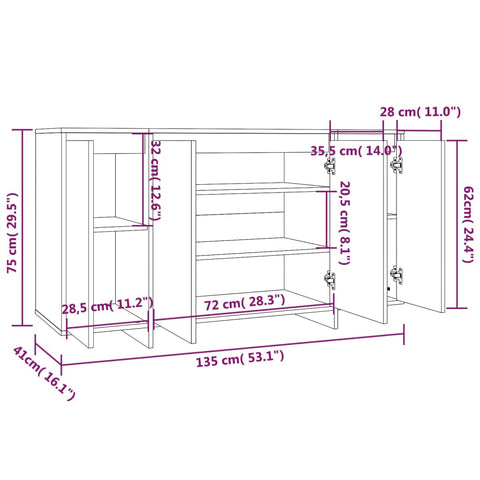 Sideboard Weiß 135x41x75 cm Holzwerkstoff