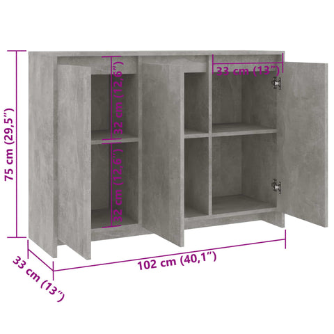 Sideboard Betongrau 102x33x75 cm Holzwerkstoff