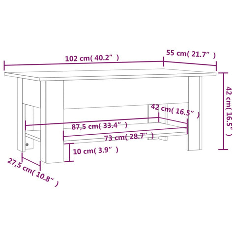 vidaXL Couchtisch Sonoma-Eiche 102x55x42 cm Holzwerkstoff