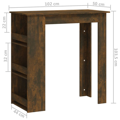 vidaXL Bartisch mit Regal Räuchereiche 102x50x103,5cm Holzwerkstoff