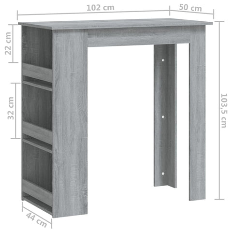 vidaXL Bartisch mit Regal Grau Sonoma 102x50x103,5cm Holzwerkstoff