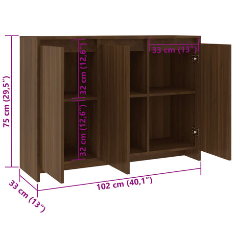 vidaXL Sideboard Braun Eichen-Optik 102x33x75 cm Holzwerkstoff