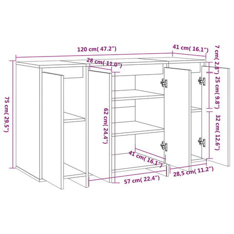 vidaXL Sideboard Grau Sonoma 120x41x75 cm Holzwerkstoff