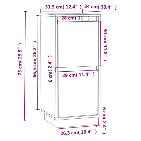 vidaXL Sideboard Weiß 31,5x34x75 cm Massivholz Kiefer