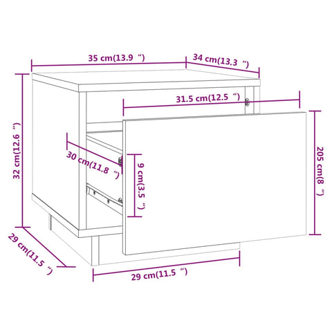 vidaXL Nachttisch 35x34x32 cm Massivholz Kiefer