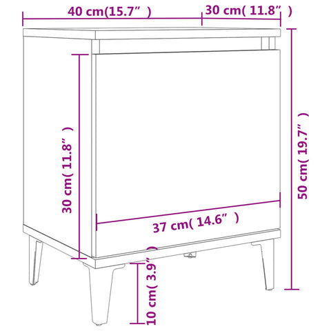 vidaXL Nachttisch mit Metallbeinen Braun Eichen-Optik 40x30x50 cm