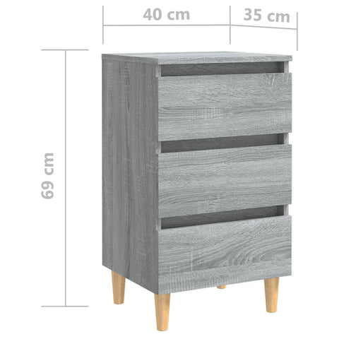 vidaXL Nachttische mit Massivholz-Beinen 2 Stk. Grau Sonoma 40x35x69cm