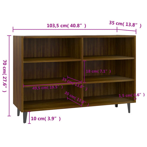 vidaXL Sideboard Braun Eichen-Optik 103,5x35x70 cm Holzwerkstoff