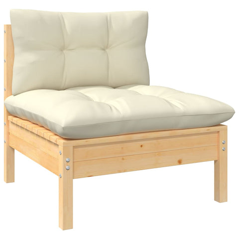 10-tlg. Garten-Lounge-Set mit Creme Kissen Kiefernholz