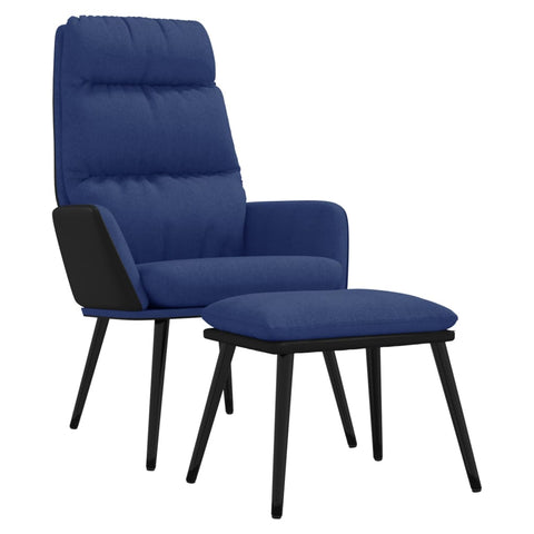 Relaxsessel mit Hocker Blau Stoff und Kunstleder