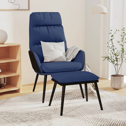 Relaxsessel mit Hocker Blau Stoff und Kunstleder