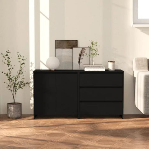 vidaXL 2-tlg. Sideboard Schwarz Holzwerkstoff