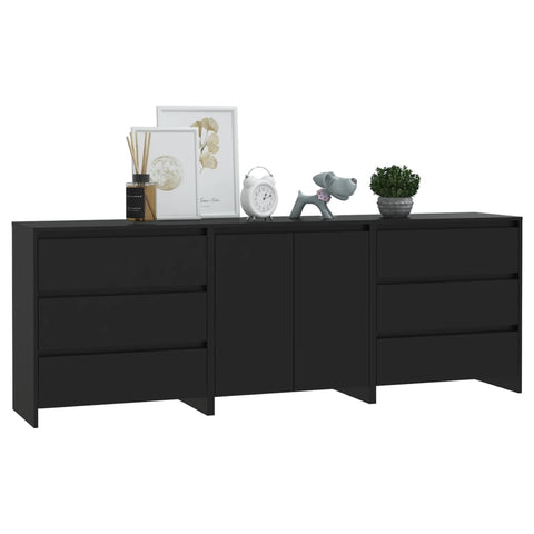 vidaXL 3-tlg. Sideboard Schwarz Holzwerkstoff