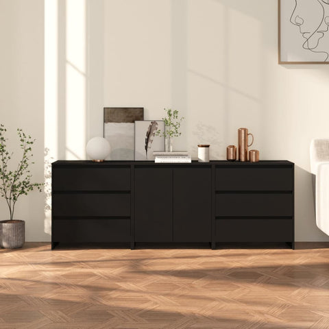 vidaXL 3-tlg. Sideboard Schwarz Holzwerkstoff