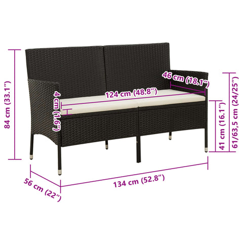 vidaXL 3-Sitzer-Gartensofa mit Kissen Schwarz Poly Rattan