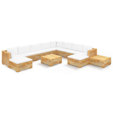 12-tlg. Garten-Lounge-Set mit Kissen Massivholz Teak