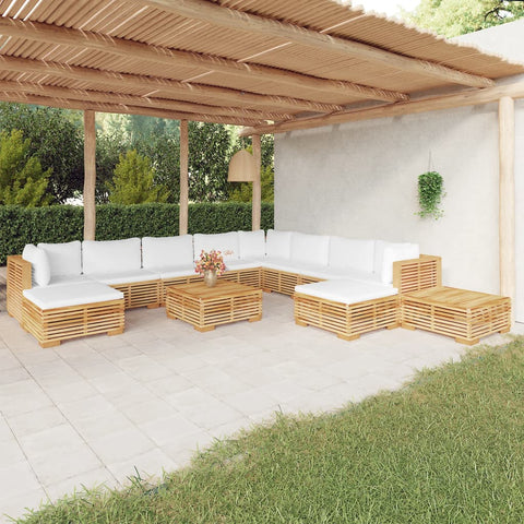 12-tlg. Garten-Lounge-Set mit Kissen Massivholz Teak