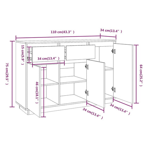 vidaXL Sideboard 110x34x75 cm Massivholz Kiefer