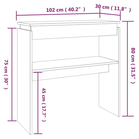 vidaXL Konsolentisch Braun Eichen-Optik 102x30x80 cm Holzwerkstoff