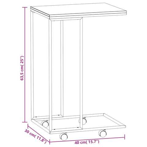 vidaXL Beistelltisch mit Rollen Schwarz 40x30x63,5 cm Holzwerkstoff