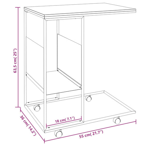 vidaXL Beistelltisch mit Rollen Schwarz 55x36x63,5 cm Holzwerkstoff