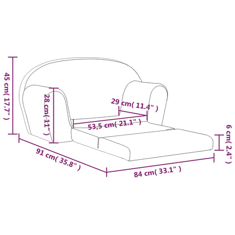 2-Sitzer Kindersofa mit Schlaffunktion Blau Weicher Plüsch