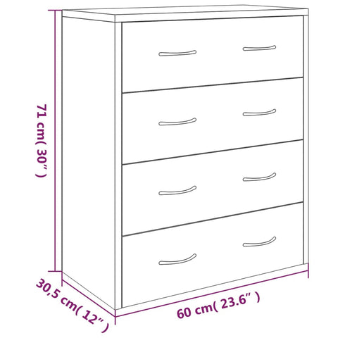 vidaXL Kommode mit 4 Schubladen 60x30,5x71 cm Grau Sonoma